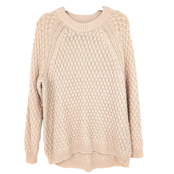 H & M Womens Oatmeal Chunky Knit Oversized Fisherman Classic Preppy Sweater SML - Picture 1 of 8